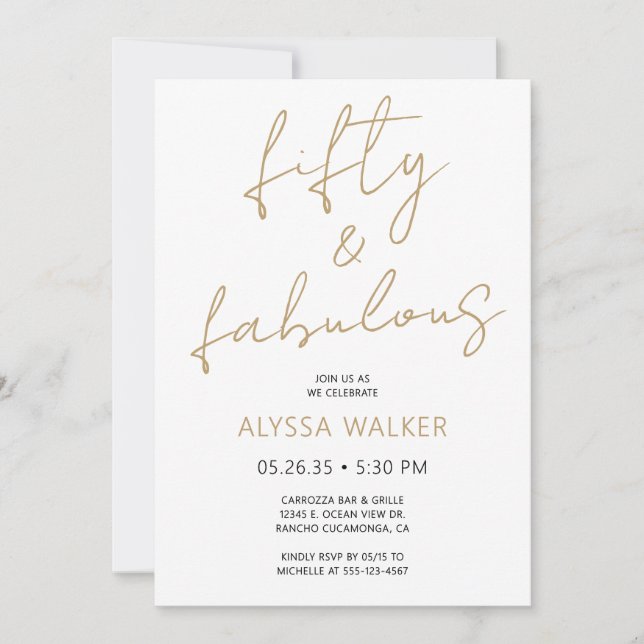 Invitación 50 y fabuloso cumpleaños 50  (Anverso)