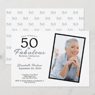 Invitación 50 y fabuloso cumpleaños 50 azul fiesta de cumplea