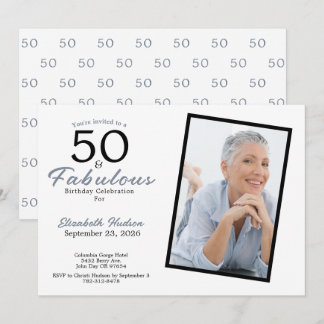 Invitación 50 y fabuloso cumpleaños 50 azul fiesta de cumplea