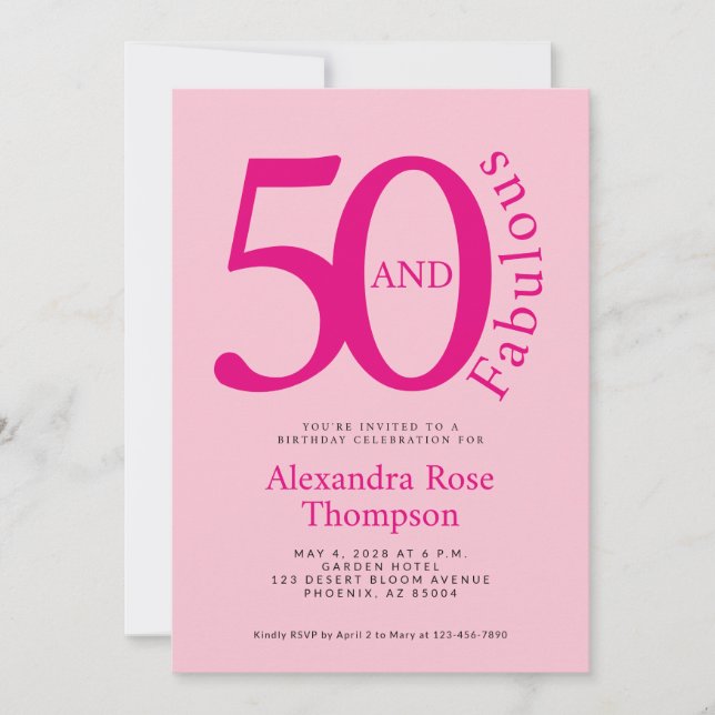 Invitación 50 y fabuloso Cumpleaños 50 Blush Rosa Fiesta de C (Anverso)