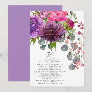 Invitación 50 y Fabuloso Cumpleaños 50 Burgundy Rosa Floral