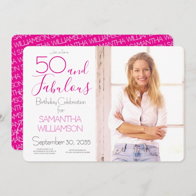 Invitación 50 y fabuloso | Cumpleaños 50 elegante foto (Anverso / Reverso)