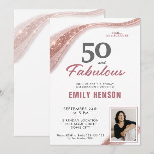 Invitación 50 y Fabuloso Cumpleaños 50 en Rosa Dorado
