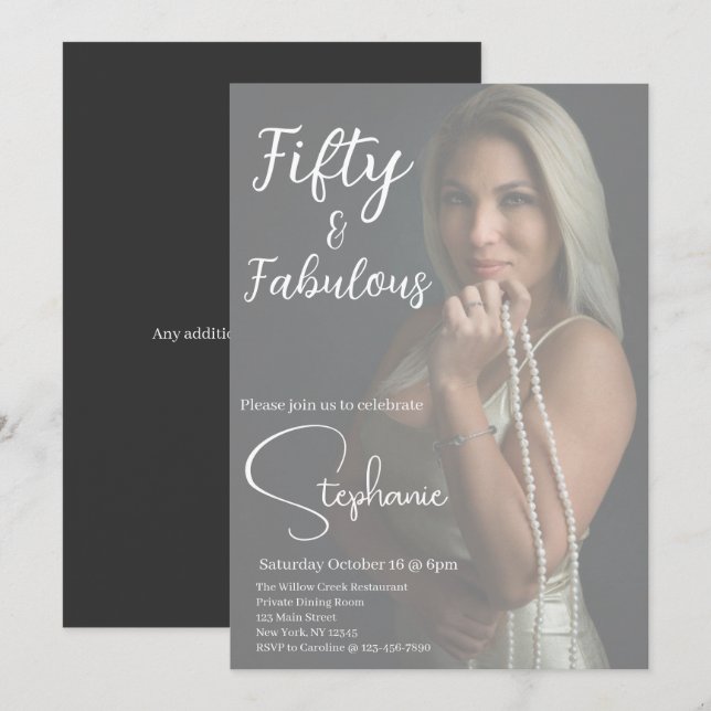 Invitación 50 y fabuloso | Cumpleaños 50 Fiesta Blanco (Anverso / Reverso)