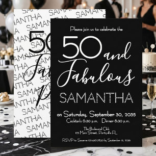 Invitación 50 y fabuloso Cumpleaños 50 Fiesta Negro Elegante