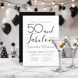 Invitación 50 y fabuloso Cumpleaños 50 Fiesta Negro Elegante