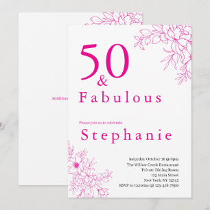 Invitación 50 y fabuloso Cumpleaños 50 Fiesta Rosa