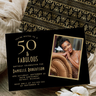 Invitación 50 y fabuloso cumpleaños 50 negro de la fiesta de 