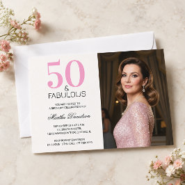 Invitación 50 y Fabuloso Cumpleaños 50 Rosa