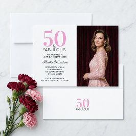 Invitación 50 y Fabuloso Cumpleaños 50 Rosa