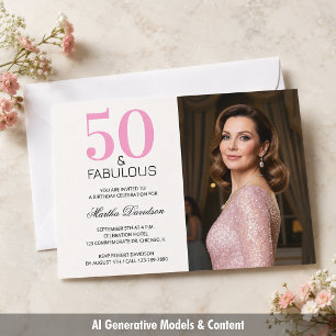 Invitación 50 y fabuloso Cumpleaños 50 rosa