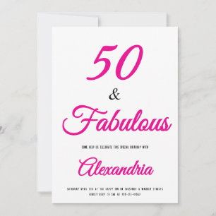 Invitación 50 y fabuloso Cumpleaños 50 rosa caliente negro