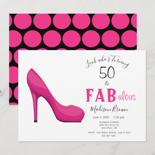 Invitación 50 y fabuloso cumpleaños 50 rosado y negro