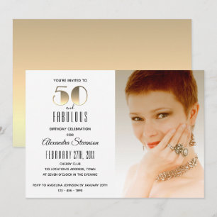 Invitación 50 y fabuloso Cumpleaños 50 Simple Elegante Dorado