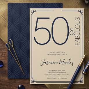 Invitación 50 y fabuloso cumpleaños Art Deco elegante geométr