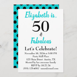 Invitación 50 y fabuloso cumpleaños azul turquesa