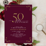 Invitación 50 y fabuloso cumpleaños blanco y dorado en Borgoñ<br><div class="desc">¡Es tu especial cumpleaños número 50, y es hora de celebrarlo! ¿Quieres lanzar el mejor bash de la ciudad? Asegúrese de que comienza con el más alto estilo con esta invitación de cumpleaños de 50 y Fabulosa caligrafía blanca y dorada de Borgoña. Seguramente marcará el tono para una celebración glamorosa....</div>