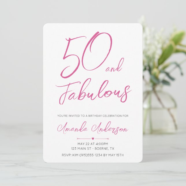 Invitación 50 y fabuloso cumpleaños cincuenta (Anverso de pie)