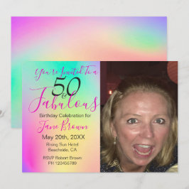 Invitación 50 y fabuloso cumpleaños colorido en el arcoiris