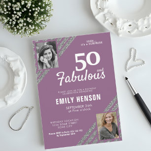 Invitación 50 y Fabuloso Cumpleaños con Brillo de Plata 2 Fot