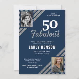 Invitación 50 y Fabuloso Cumpleaños con Brillo de Plata 2 Fot