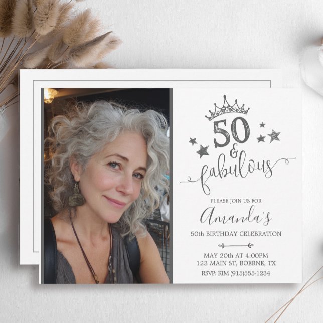 Invitación 50 y fabuloso cumpleaños con foto (Fifty and Fabulous Birthday Party Invitation)