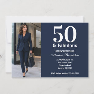 Invitación 50 y Fabuloso Cumpleaños con Foto Azul