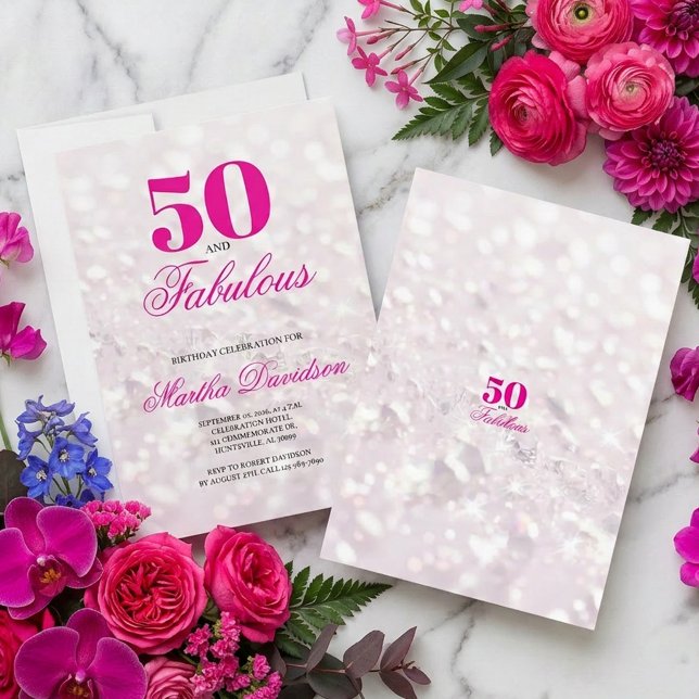 Invitación 50 y Fabuloso Cumpleaños con Glamour de Cristal (50 & Fabulous Crystal Glam Celebration Invitation)