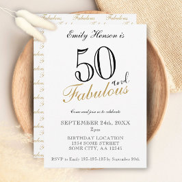 Invitación 50 y fabuloso cumpleaños con letra elegante