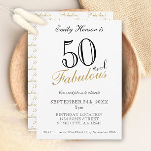 Invitación 50 y fabuloso cumpleaños con letra elegante
