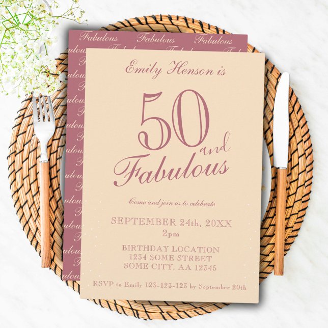 Invitación 50 y fabuloso cumpleaños con letra elegante (Subido por el creador)