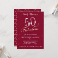 50 y fabuloso cumpleaños con letra elegante en roj