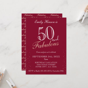Invitación 50 y fabuloso cumpleaños con letra elegante en roj