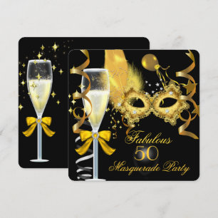 Invitación 50 y fabuloso cumpleaños de disfraz de oro negro