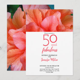 Invitación 50 y fabuloso cumpleaños de foto de flor tropical