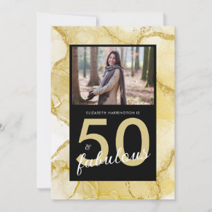 Invitación 50 Y Fabuloso Cumpleaños De La Foto Negra De Oro