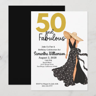 Invitación 50 y fabuloso cumpleaños de negro y oro