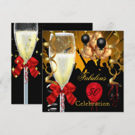 Invitación 50 y fabuloso cumpleaños de rojo, dorado y negro