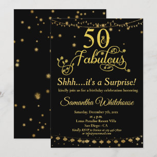 Invitación 50 y fabuloso cumpleaños de sorpresa Gold Black