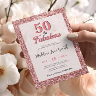 Invitación 50 y fabuloso cumpleaños elegante Rosa Purpurina r