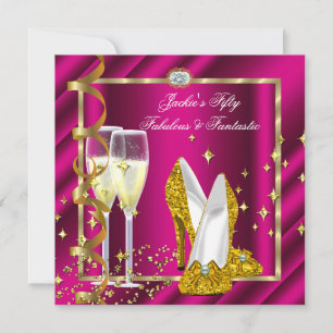 Invitación 50 y fabuloso Cumpleaños fantástico rosa amarillo