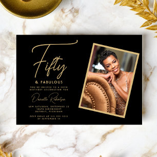 Invitación 50 y fabuloso cumpleaños fiesta de foto en negro y