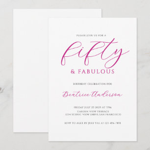 Invitación 50 y Fabuloso Cumpleaños Fiesta Rosa Blanco