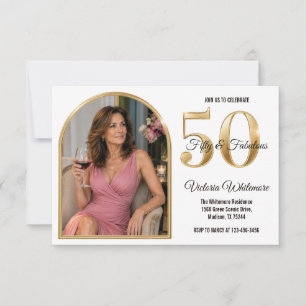 Invitación 50 y Fabuloso Cumpleaños Foto Dorado Brillante