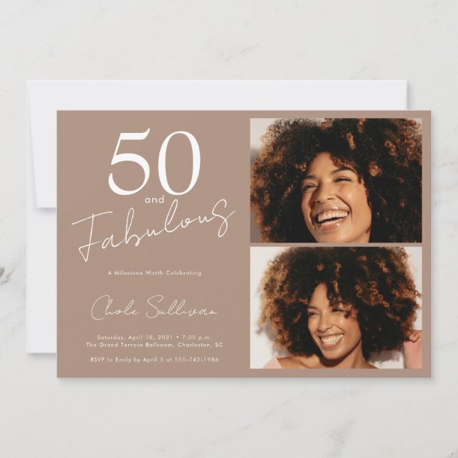 Invitación 50 y fabuloso Cumpleaños marrones 50 (Anverso)