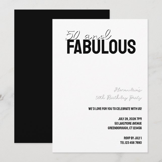 Invitación 50 y fabuloso Cumpleaños Mínimo 50 (Anverso / Reverso)
