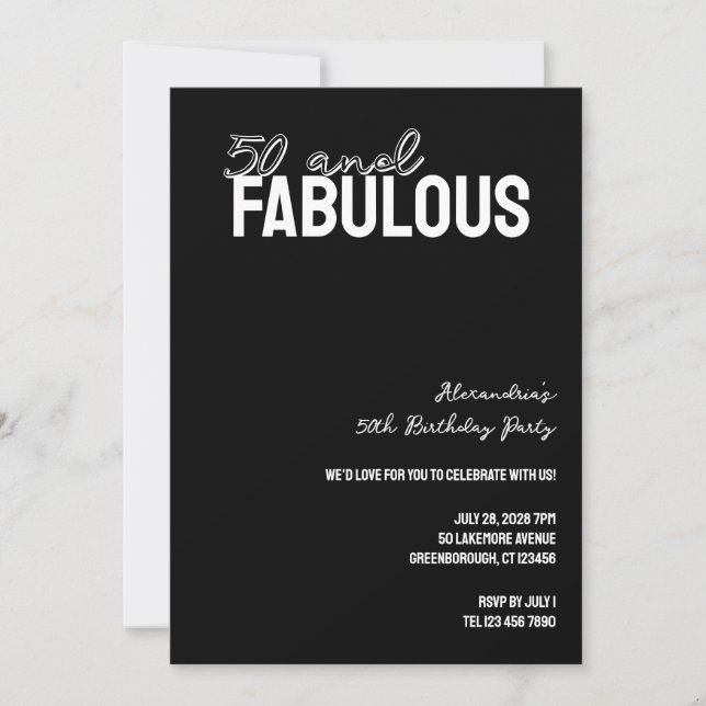 Invitación 50 y fabuloso cumpleaños moderno 50 (Anverso)