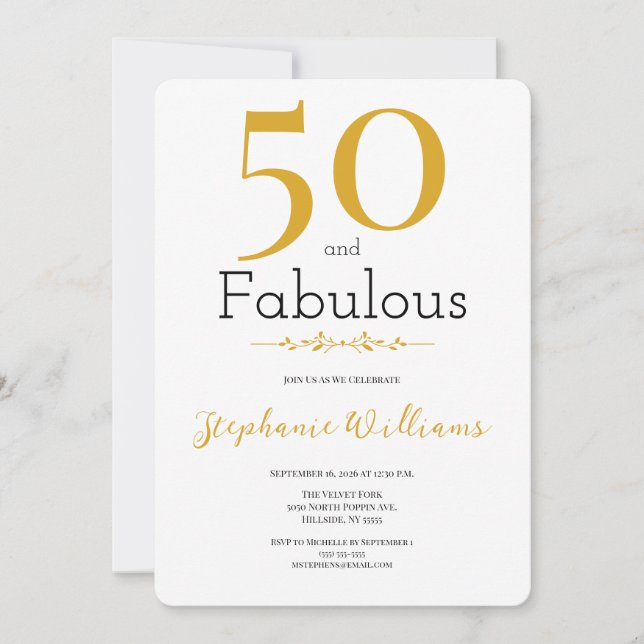Invitación 50 y fabuloso cumpleaños moderno 50 (Anverso)