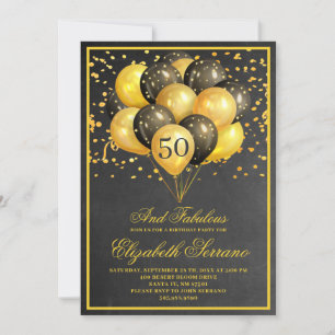 Invitación 50 Y Fabuloso Cumpleaños Negro De Oro