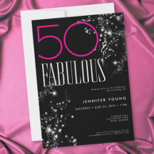50 y fabuloso Cumpleaños Negro Rosa Glam Brillante
